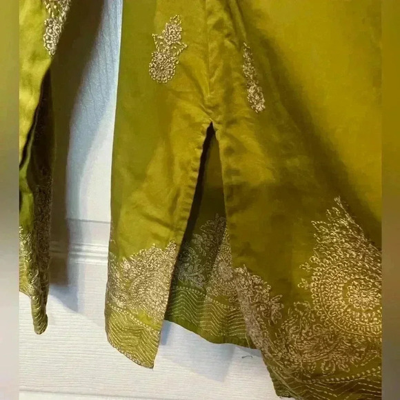 Sigrid Olsen Signature Chartreuse Green Embroidered Tunic Cotton Blouse Small - Picture 5 of 7